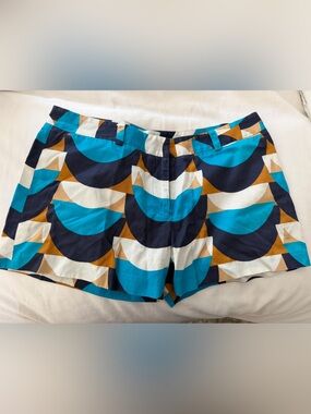Milly Geometric Print Bermuda Shorts in Teal, Navy, White & Tan